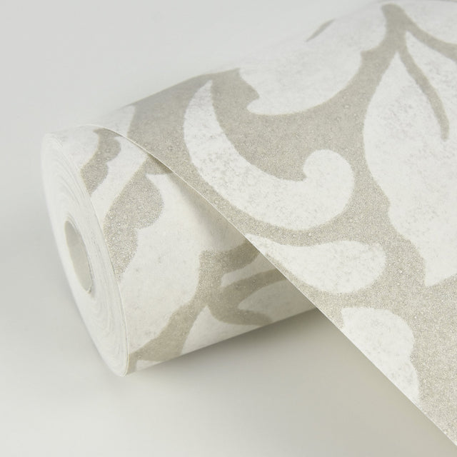 Arvid Off White Damask Wallpaper with Traditional Botanical Damask Pattern - Eijffinger EJ382540