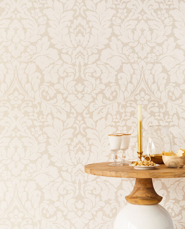 Arvid Off White Damask Wallpaper with Traditional Botanical Damask Pattern - Eijffinger EJ382540