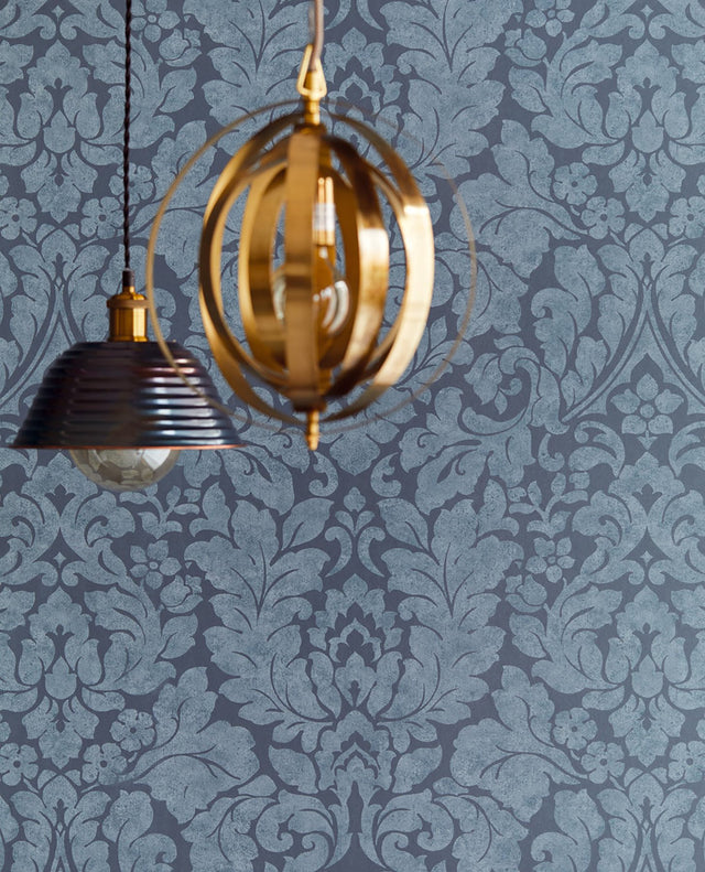 Arvid Blue Damask Wallpaper