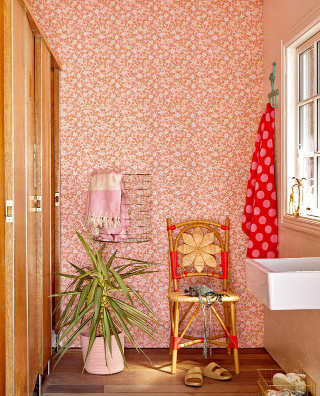 Maja Pink Miniature Floral Wallpaper with Scandinavian Botanical Flower Pattern - Eijffinger EJ383532