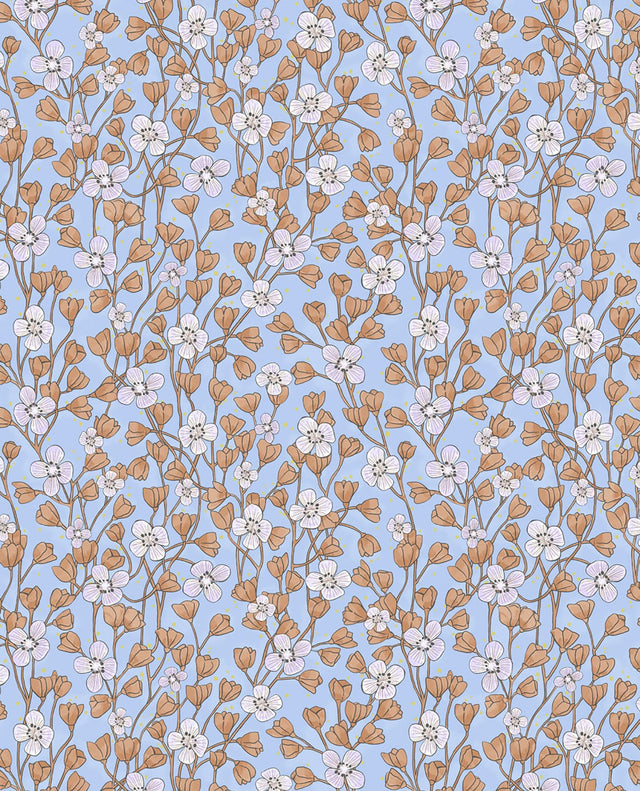Maja Periwinkle Miniature Floral Wallpaper with Scandinavian Botanical Flowers Pattern - Eijffinger EJ383533