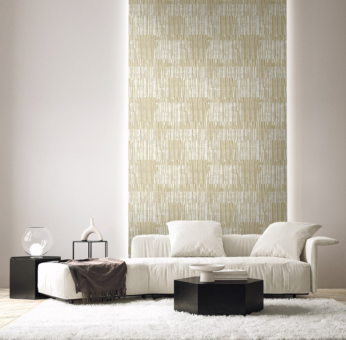 Serapha Lines Honey by Neutral Elements Striped Metallic Accent Wallpaper – Seabrook Designs EL20007