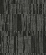 Serapha Lines Onyx striped wallpaper with metallic accents in black and charcoal tones