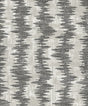 Noctara “Etch” metallic accent striped wallpaper pattern in black and warm neutral tones.