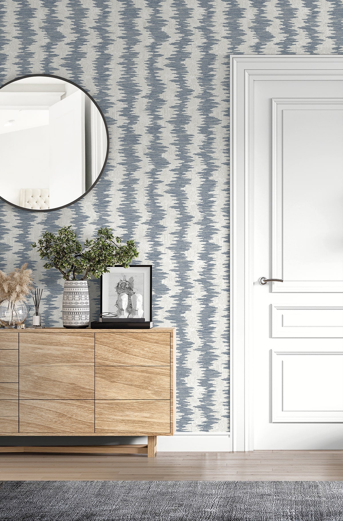 Noctara Blue Breeze by Neutral Elements Metallic Striped Wallpaper- Seabrook Designs EL20202