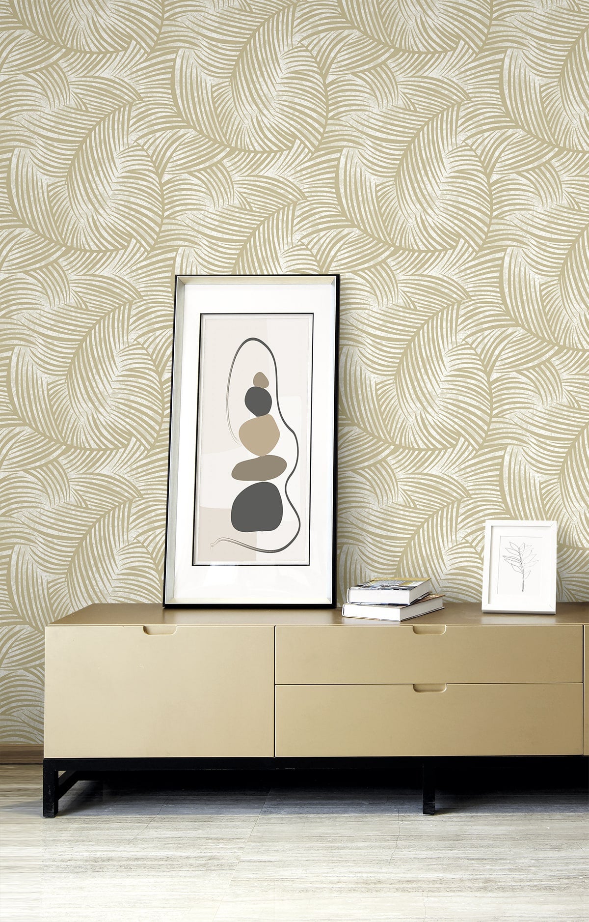 Zephyra Palms Golden Glitz by Neutral Elements Botanical Wallpaper – Seabrook Designs EL20607