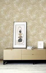 Zephyra Palms Toasted Almond by Neutral Elements Metallic Palm Leaf Wallpaper- Seabrook Designs EL20617