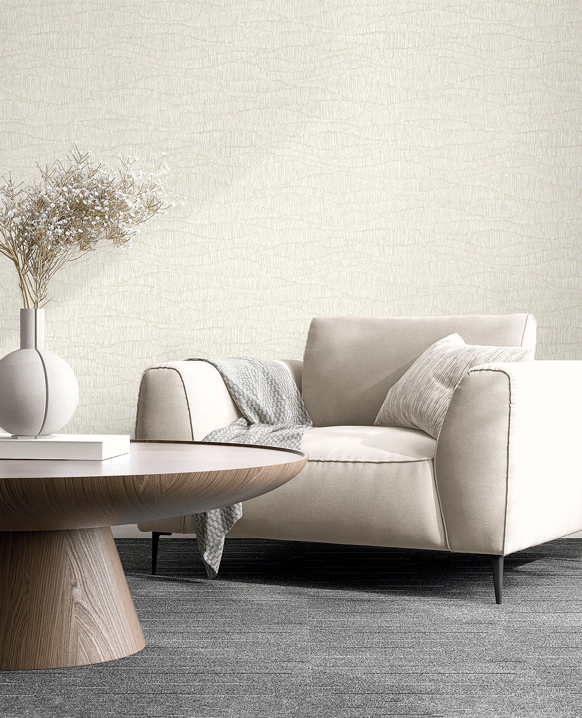 Tatiana Waves Sand by Neutral Elements Metallic Accent Abstract Wallpaper- Seabrook Designs EL20807