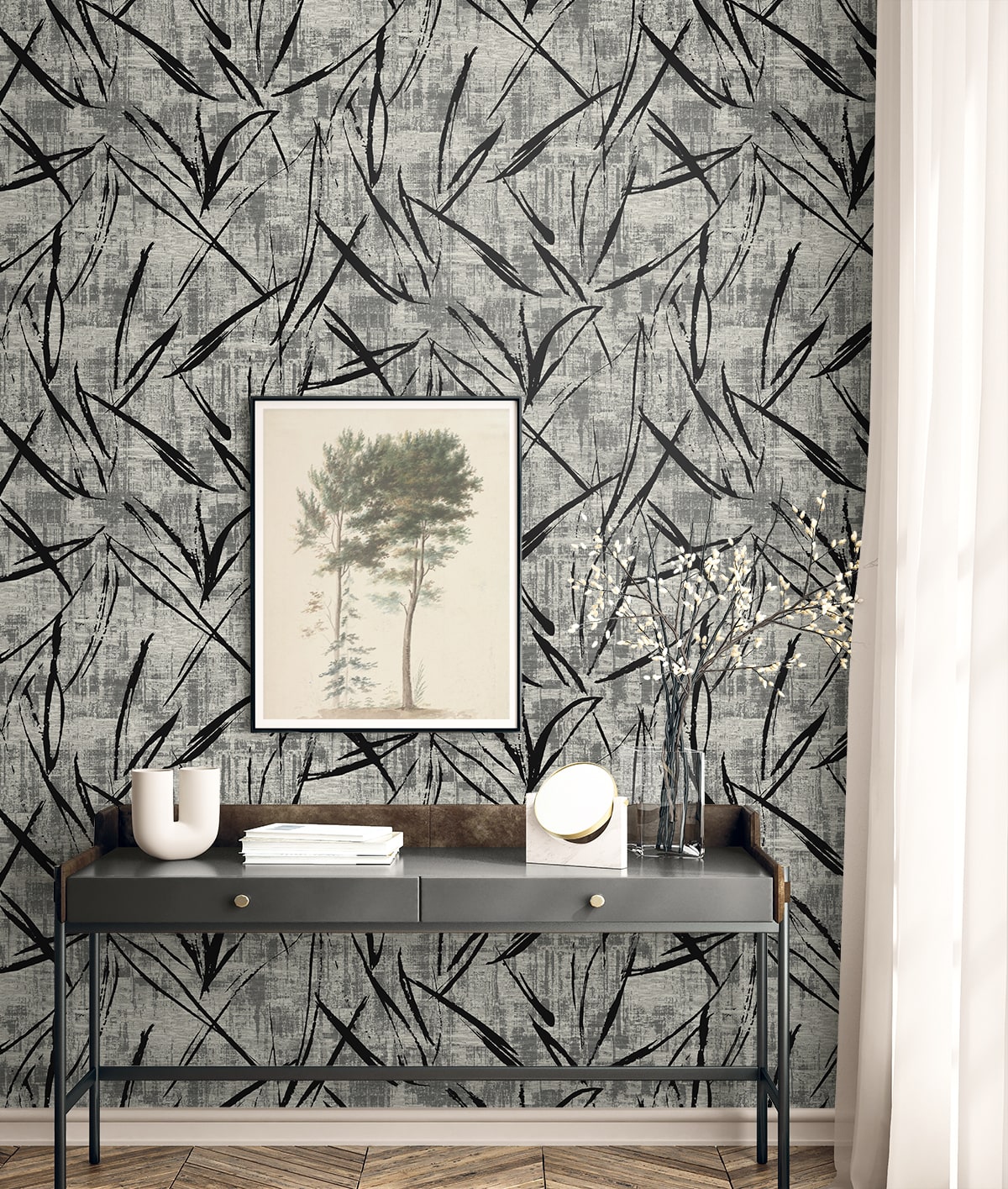 Luneth Black by Neutral Elements Abstract Wallpaper- Seabrook Designs EL20900
