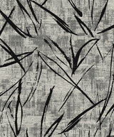 Abstract brushstroke wallpaper in black over a textured gray ground with metallic accents