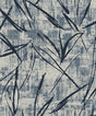 Aegean blue abstract wallpaper with layered textured blocks and bold navy brushstroke accents, finished with subtle metallic highlights.
