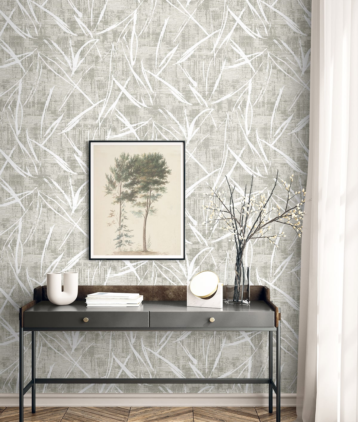 Luneth Winter Gray by Neutral Elements Metallic Abstract Wallpaper- Seabrook Designs EL20908