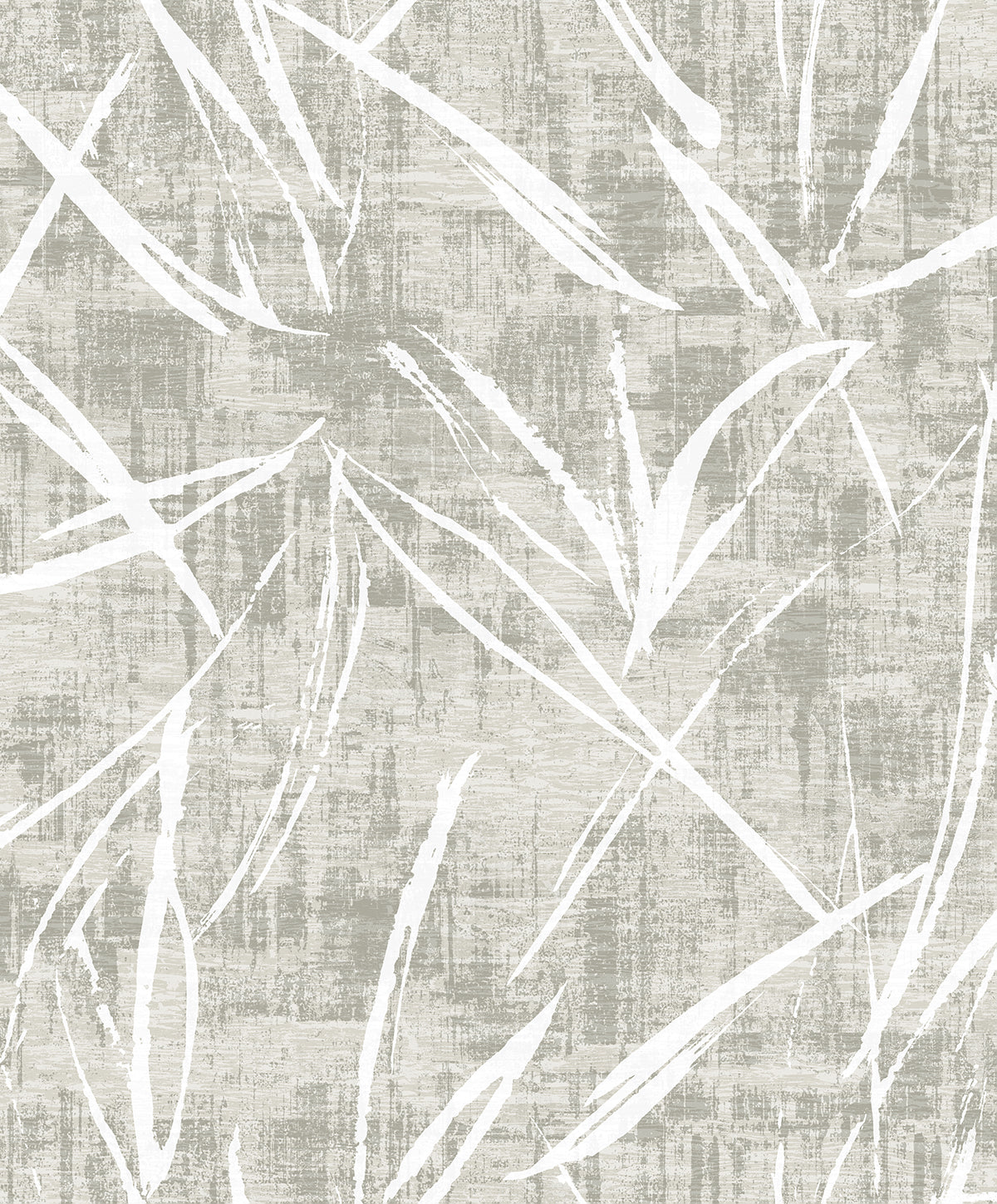 Luneth wallpaper in Winter Gray with abstract white brushstroke pattern and subtle metallic accents
