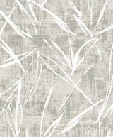 Luneth wallpaper in Winter Gray with abstract white brushstroke pattern and subtle metallic accents