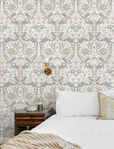 Honeysuckle Floral Ivory and Grey by Etten Prepasted Wallcoverings Vintage Floral Wallpaper – Etten Studios EP10000