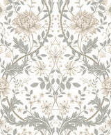 Ivory and grey vintage floral honeysuckle wallpaper pattern with matte finish