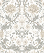 Ivory and grey vintage floral honeysuckle wallpaper pattern with matte finish