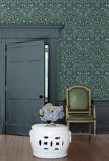 Victorian Garden Floral Prussian Blue & Moss Green by Etten Prepasted Wallcoverings Vintage Floral Wallpaper – Etten Studios EP10102
