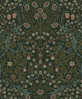 Victorian Garden Floral wallpaper in Greenery with vintage botanical flowers, matte finish