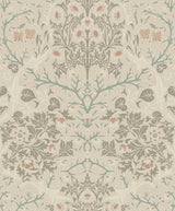 Victorian Garden Floral wallpaper in Lunar Rock & Clay with a vintage floral, scrolling botanical motif in soft beige, clay, and muted green tones.