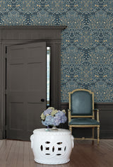 Victorian Garden Floral Aegean Blue & Warm Stone by Etten Prepasted Wallcoverings Prepasted Vintage Floral Wallpaper – Etten Studios EP10112