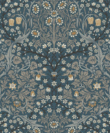 Victorian Garden Floral wallpaper in Aegean Blue & Warm Stone colorway (matte finish)