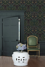 Victorian Garden Floral Midnight Blue & Evergreen by Etten Prepasted Wallcoverings Prepasted Wallpaper – Etten Studios EP10122