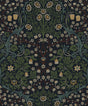 Victorian Garden Floral wallpaper in midnight blue and evergreen with vintage botanical flowers