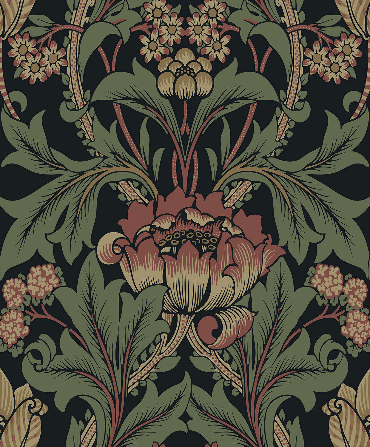 Primrose Garden Floral wallpaper pattern in wrought iron and clay colorway