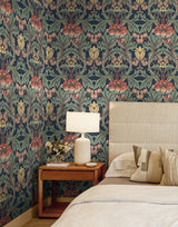 Primrose Garden Denim Blue & Auburn by Etten Prepasted Wallcoverings Floral Prepasted Wallpaper – Etten Studios EP10202
