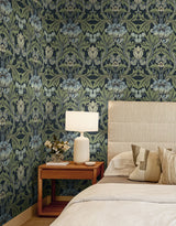 Primrose Garden Midnight Blue & Sage by Etten Prepasted Wallcoverings Floral Prepasted Wallpaper – Etten Studios EP10212