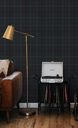 Tailor Plaid Dark Blue and Evergreen by Etten Prepasted Wallcoverings Traditional Plaid Wallpaper – Etten Studios EP10302