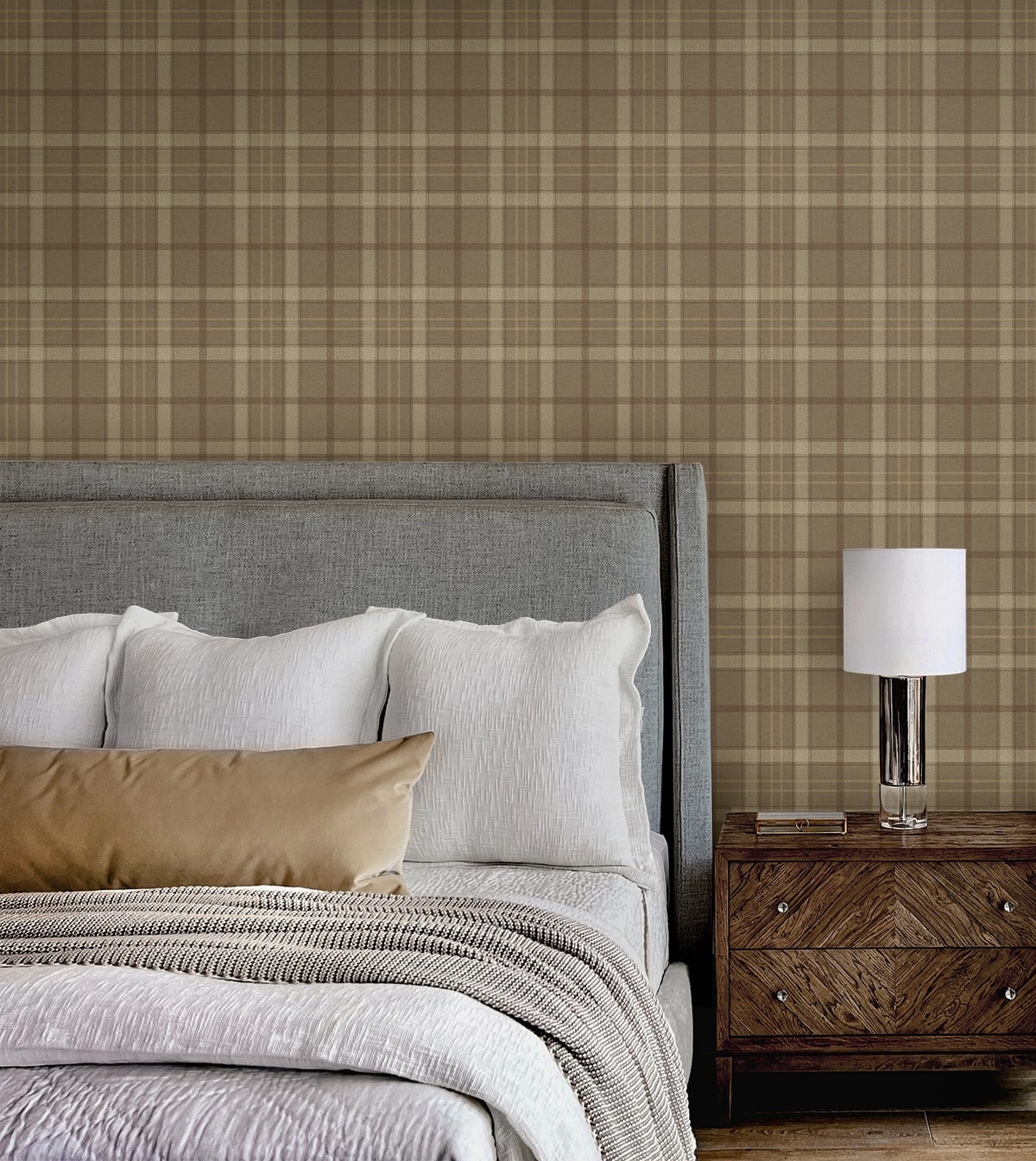 Tailor Plaid Cafe Latte by Etten Prepasted Wallcoverings Prepasted Plaid Wallpaper – Etten Studios EP10316