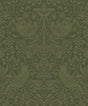 Vintage tonal bird and botanical garden pattern wallpaper in moss green.