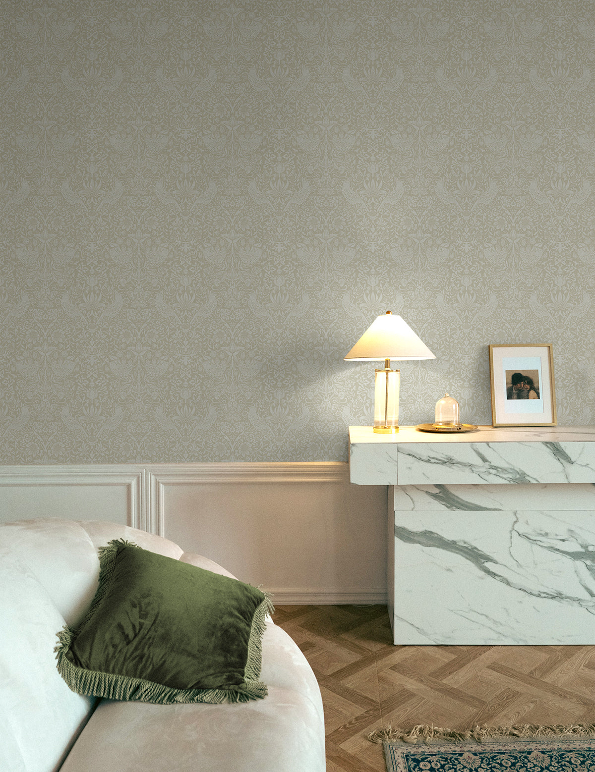 Tonal Bird Garden Beige by Etten Prepasted Wallcoverings Vintage Botanical Bird Wallpaper – Etten Studios EP10407
