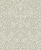 Tonal Bird Garden beige matte vintage botanical bird wallpaper pattern