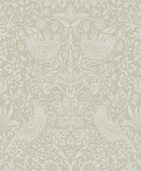 Tonal Bird Garden beige matte vintage botanical bird wallpaper pattern