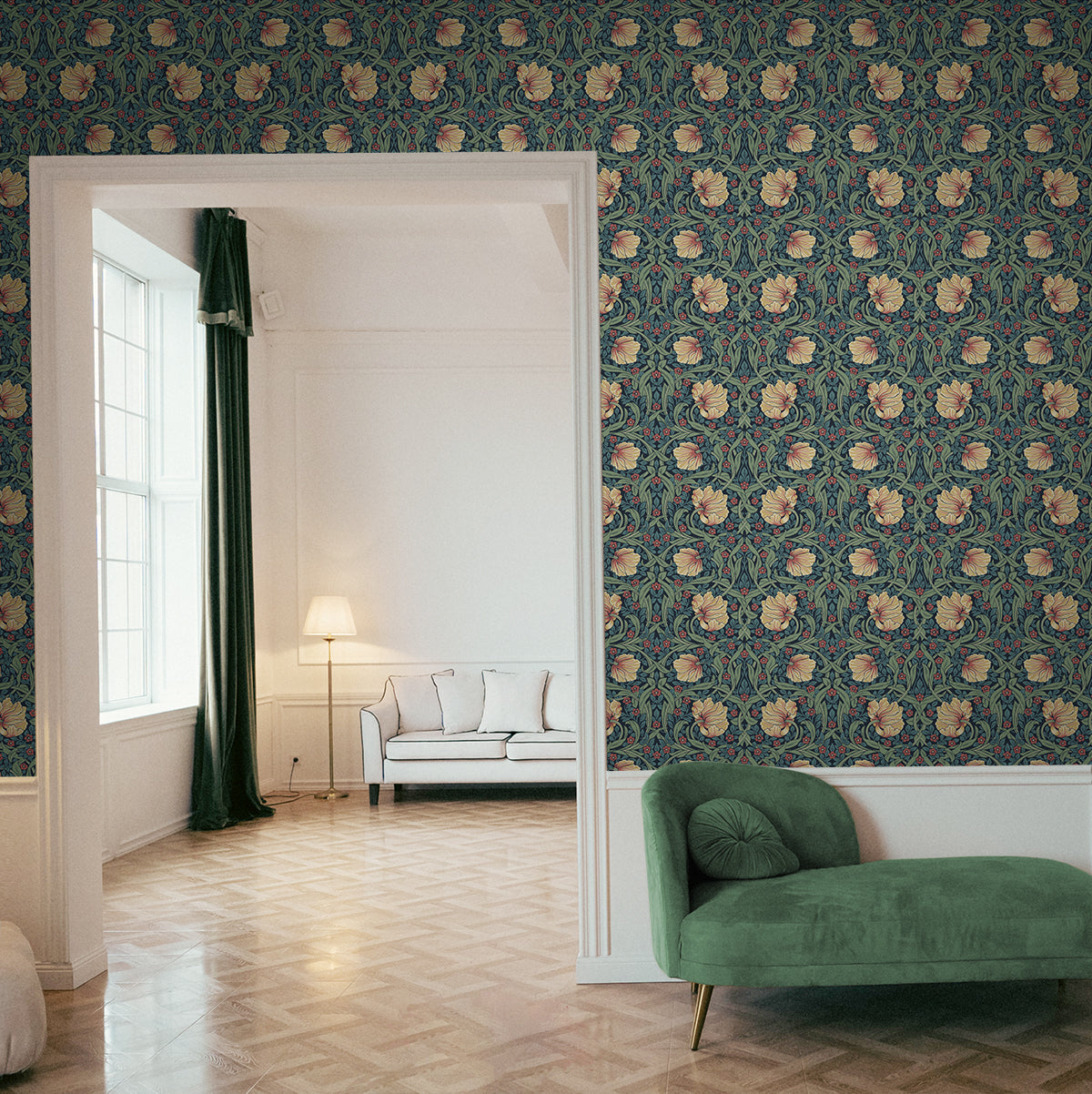 Pimpernel Garden Bluestone & Clay by Etten Prepasted Wallcoverings Botanical Vintage Wallpaper – Etten Studios EP10602
