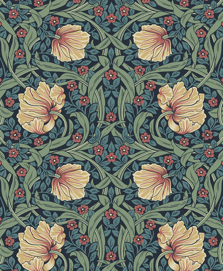 Pimpernel Garden wallpaper in Bluestone & Clay floral vine pattern