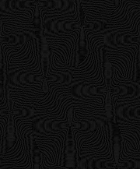 Etten Studios Swirl Geometric wallpaper in Ebony with concentric circular swirl pattern in black.