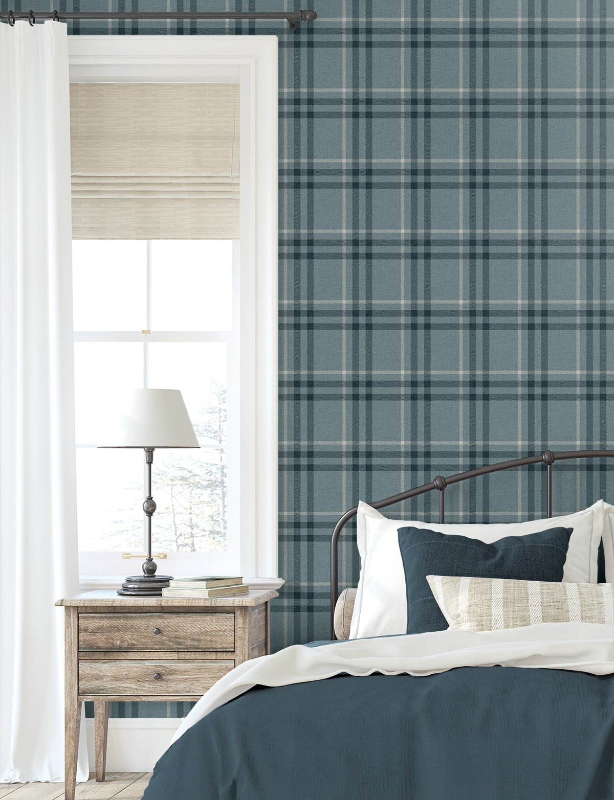 Calverlay Plaid Light Blue by Etten Prepasted Wallcoverings Prepasted Plaid Wallpaper – Etten Studios EP10802