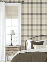 Calverlay Plaid Linen & Ebony by Etten Prepasted Wallcoverings Prepasted Plaid Wallpaper – Etten Studios EP10805