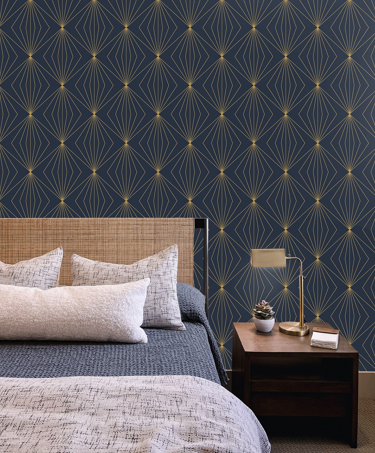 Gem Geometric Dark Blue & Metallic Gold by Etten Prepasted Wallcoverings Geometric Wallpaper – Etten Studios EP10902