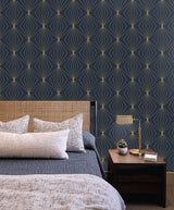 Gem Geometric Dark Blue & Metallic Gold by Etten Prepasted Wallcoverings Geometric Wallpaper – Etten Studios EP10902