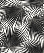 Black palm frond botanical wallpaper pattern on a light ground