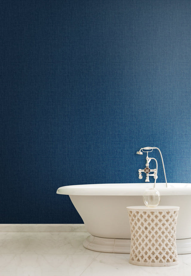 Sweet Grass Blue Textured Faux Grasscloth Prepasted Wallpaper - York ER8243