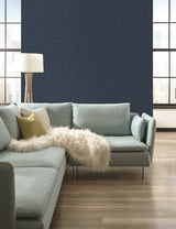 Sweet Grass Blue Textured Faux Grasscloth Prepasted Wallpaper - York ER8243
