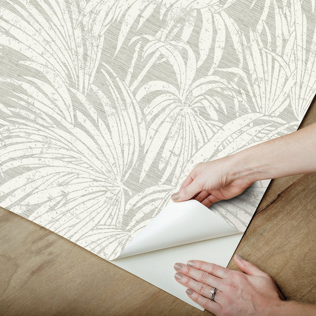 Cassava Palm Neutral Peel & Stick Wallpaper with Modern Botanical Leaf Pattern - NuWallpaper ESS6015