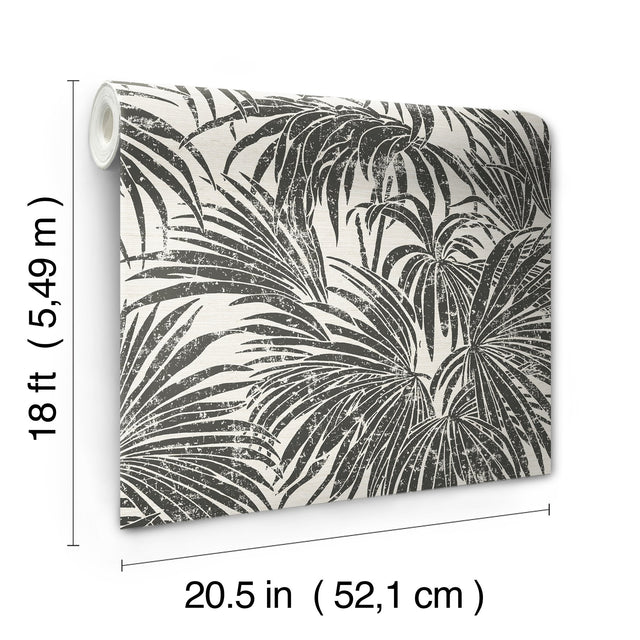 Cassava Palm Black & White Peel & Stick Wallpaper with Modern Botanical Leaves Pattern - NuWallpaper ESS6016