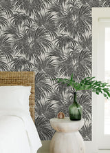 Cassava Palm Black & White Peel & Stick Wallpaper with Modern Botanical Leaves Pattern - NuWallpaper ESS6016